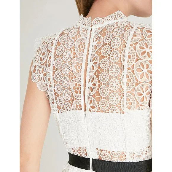 NWT Self Portrait White Lace Tiered Dress Size 8 MSRP $440 NEW Revolve
